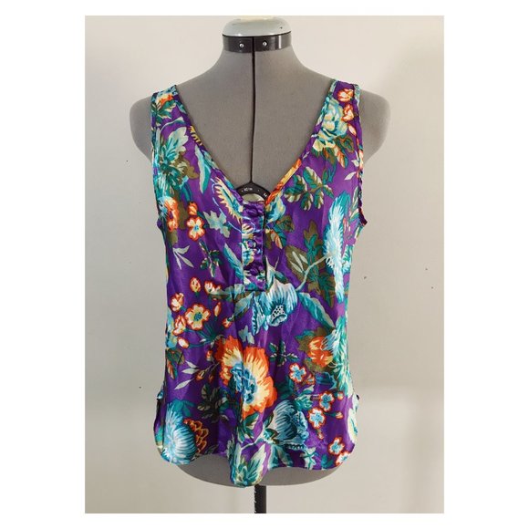 Vintage Victoria's Secret Gold Label Sz M Tropical Floral Satin Tank - Picture 1 of 8